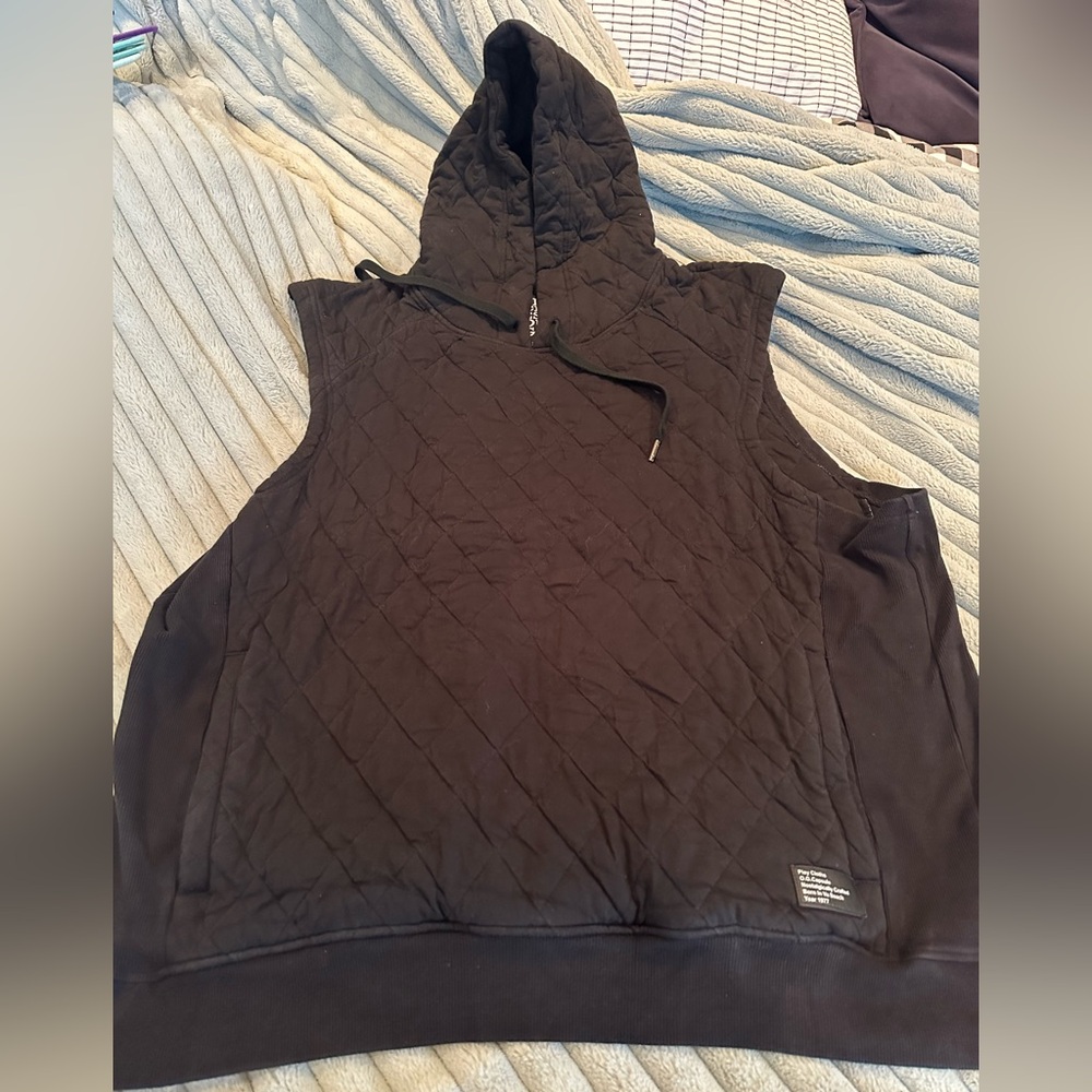 Play Cloths Black Quilted Sleeveless Hoodie Vest